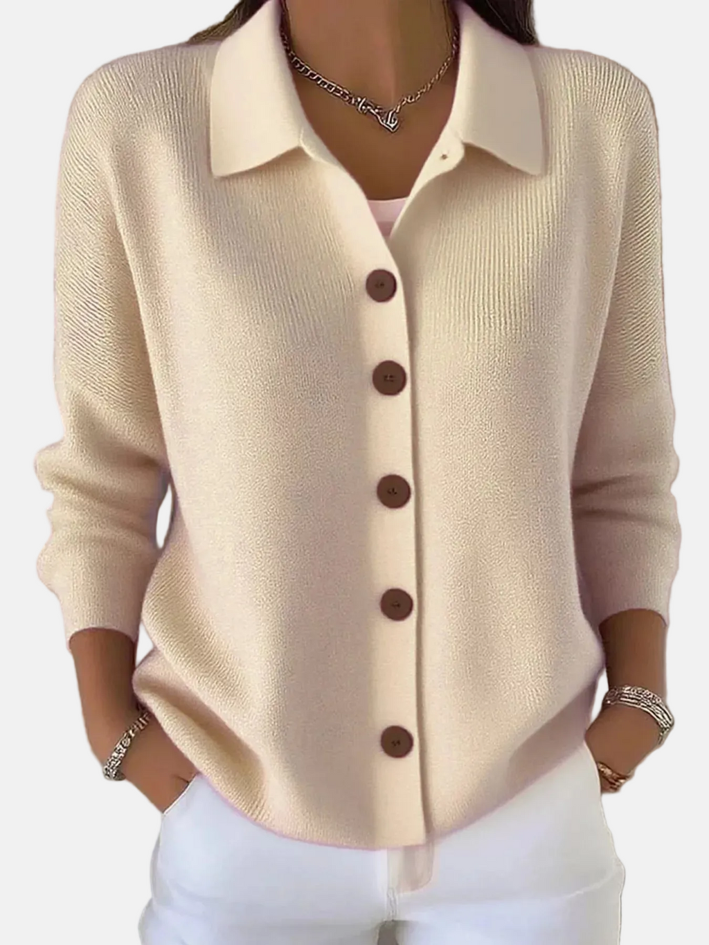 MILA | CÁRDIGAN SUAVE DE PUNTO FINO CON CUELLO CLÁSICO